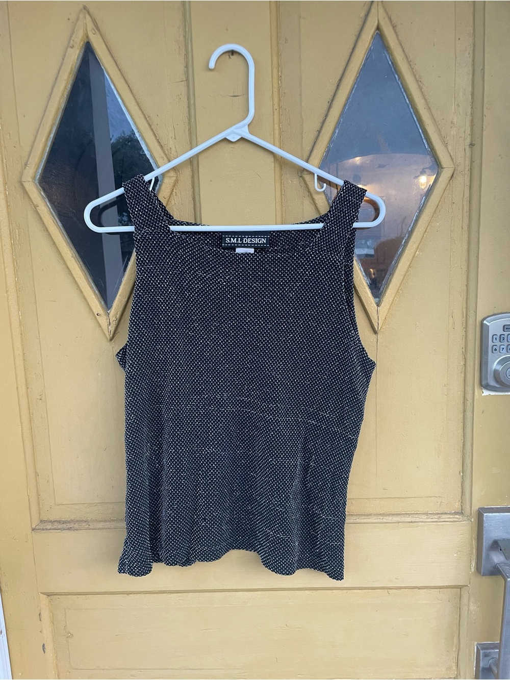 S.M.L Design Metallic Mesh Tank Top Women’s Large Black Silver Goth Chic Y2K
